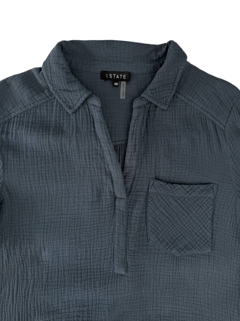 1.STATE Cotton Gauze Popover Shirt XS Blue Coastal Boho Blouse - Picture 4 of 8